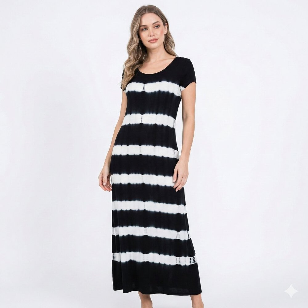 adyp Medium Black Tie Dye Maxi Dress Rayon Spandex NEW NWT
